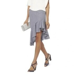 INTERMIX asymmetrical, navy pinstripe Midi Skirt.